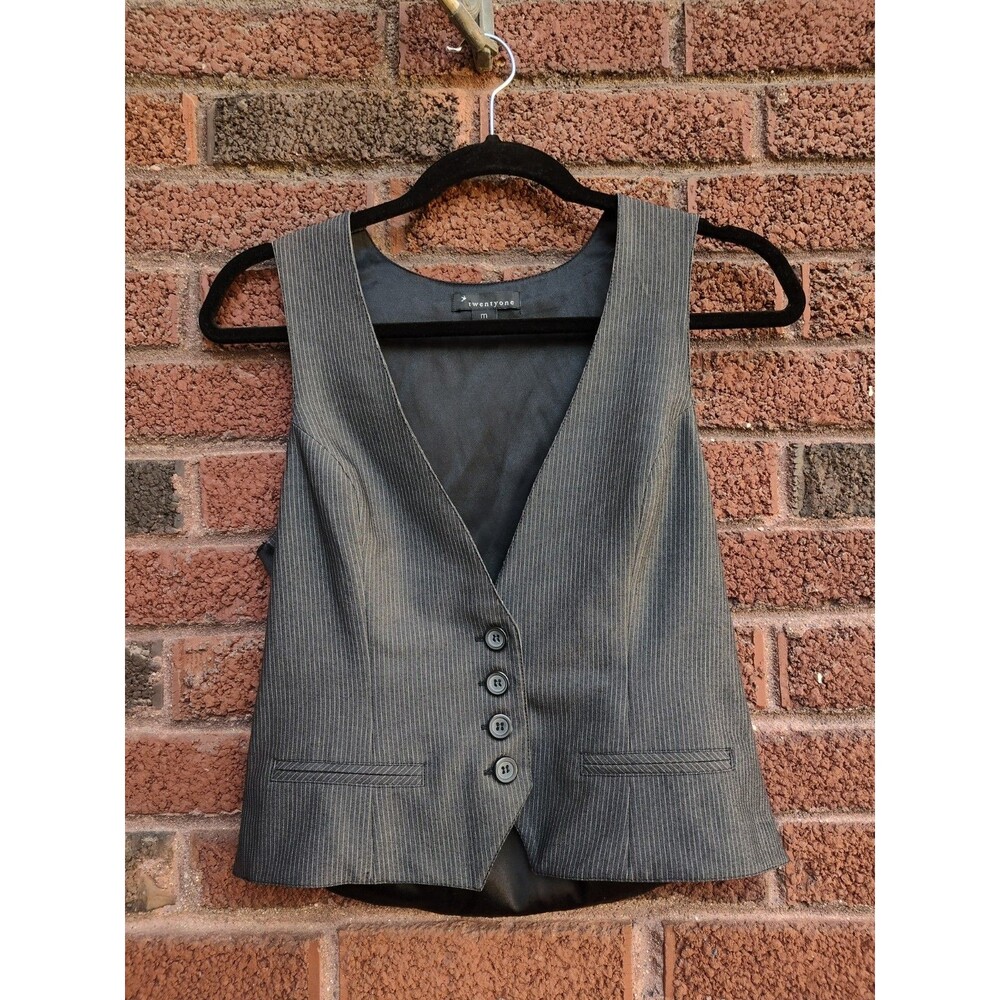 Vintage Y2K Forever 21 Pinstripe Womens Fitted Vest Size Medium 2000s